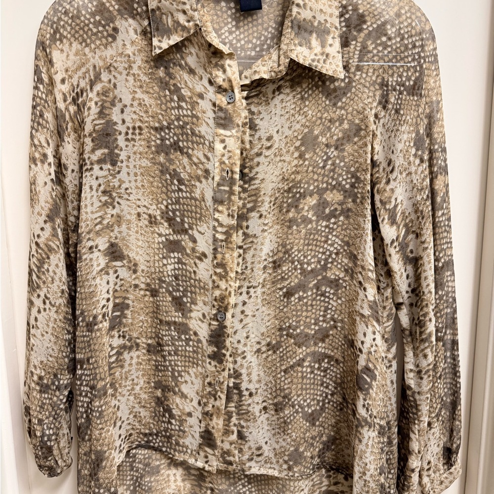 Animal Print Silk Button-Up Blouse
